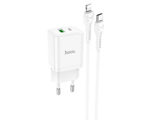 Мережевий зарядний пристрій HOCO N28 Founder PD20W+QC3.0 charger set(C to iP) White (6931474783530)