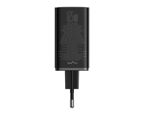 Мережевий зарядний пристрій Baseus GaN6 Pro Fast Charger 2C+2U 65W  EU Cluster Black((With:Mini White Cable Type-C to Type-C 100W(20V/5A) 1m Black） (P10162701113-00)