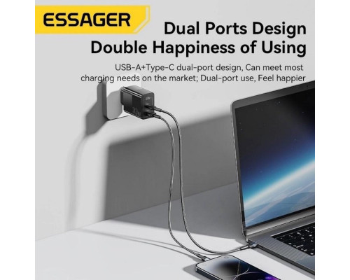 Зарядний пристрій ESSAGER ECT33W Gan 1USB 1T-C 33W black (ECT33W-LJB01-Z)