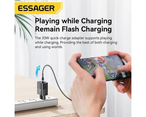 Зарядний пристрій ESSAGER ECT33W Gan 1USB 1T-C 33W black (ECT33W-LJB01-Z)