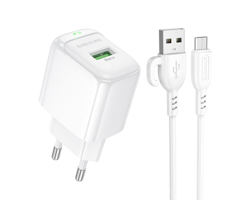 Мережевий зарядний пристрій BOROFONE BAS42A Potential single-port QC3.0 charger set(Micro)(EU) White (6941991113796)