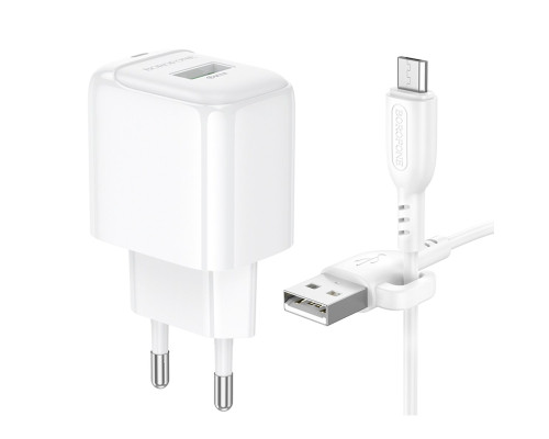 Мережевий зарядний пристрій BOROFONE BAS42A Potential single-port QC3.0 charger set(Micro)(EU) White (6941991113796)