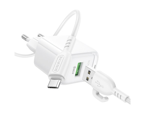 Мережевий зарядний пристрій BOROFONE BAS42A Potential single-port QC3.0 charger set(Micro)(EU) White (6941991113796)