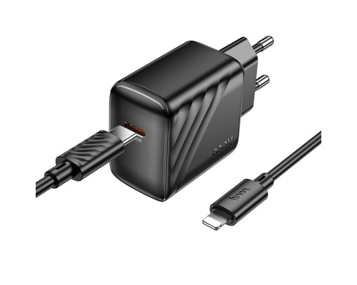 Мережевий зарядний пристрій HOCO CS24A Puerto single-port PD25W charger set (C to iP)(EU) Black (6942007639767)