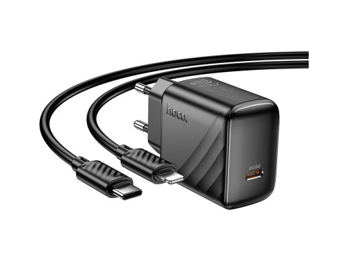 Мережевий зарядний пристрій HOCO CS24A Puerto single-port PD25W charger set (C to iP)(EU) Black (6942007639767)