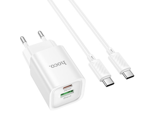 Мережевий зарядний пристрій HOCO C149A Charm PD30W+QC3.0 charger set (C to C)(EU) White (6942007630351)