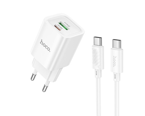 Мережевий зарядний пристрій HOCO C149A Charm PD30W+QC3.0 charger set (C to C)(EU) White (6942007630351)