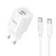 Мережевий зарядний пристрій HOCO C149A Charm PD30W+QC3.0 charger set (C to C)(EU) White (6942007630351)