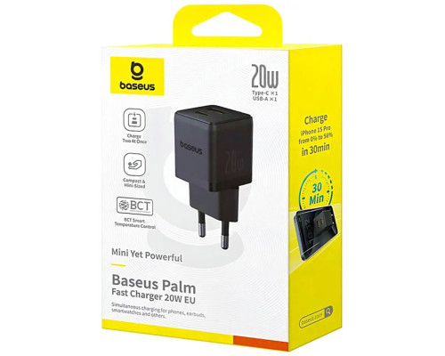 Мережевий зарядний пристрій Baseus Palm Fast Charger C+U 20W EU Cluster Black (P10111608113-00)