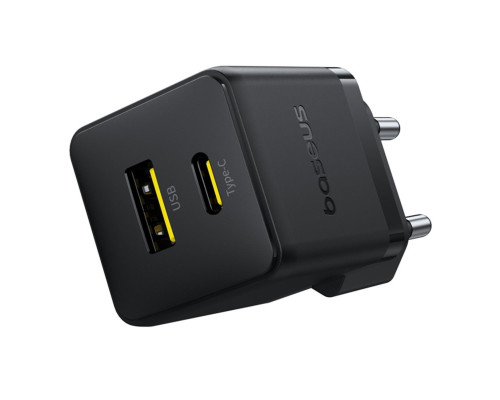 Мережевий зарядник пристрій Baseus Palm Fast Charger C+U 30W EU Cluster Black (with Baseus Mini White Cable USB-C to USB-C 60W (20V/3A) 1m) (P1011160A113-01)