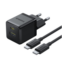 Мережевий зарядник пристрій Baseus Palm Fast Charger C+U 30W EU Cluster Black (with Baseus Mini White Cable USB-C to USB-C 60W (20V/3A) 1m) (P1011160A113-01)