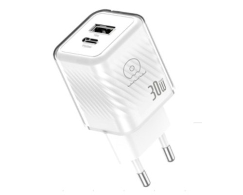 Мережевий зарядний пристрій WUW-C228 30W Gan Charger USB C + USB C white (C228)