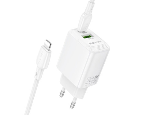 Мережевий зарядний пристрій BOROFONE BN29 Fuente PD30W+QC3.0 charger set (C to iP) (EU) White (6941991120336)