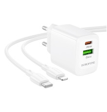 Мережевий зарядний пристрій BOROFONE BN29 Fuente PD30W+QC3.0 charger set (C to iP) (EU) White (6941991120336)
