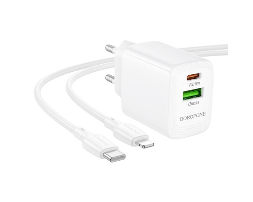 Мережевий зарядний пристрій BOROFONE BN29 Fuente PD30W+QC3.0 charger set (C to iP) (EU) White (6941991120336)