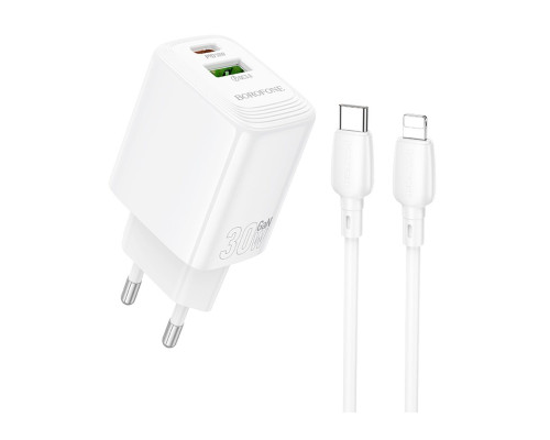 Мережевий зарядний пристрій BOROFONE BN29 Fuente PD30W+QC3.0 charger set (C to iP) (EU) White (6941991120336)