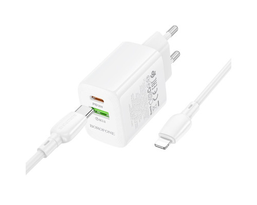 Мережевий зарядний пристрій BOROFONE BN29 Fuente PD30W+QC3.0 charger set (C to iP) (EU) White (6941991120336)