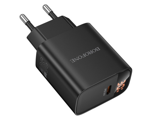 Мережевий зарядний пристрій BOROFONE BA97A Ilustre single-port PD30W charger with digital display (EU) Black (6941991120480)