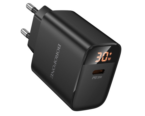 Мережевий зарядний пристрій BOROFONE BA97A Ilustre single-port PD30W charger with digital display (EU) Black (6941991120480)