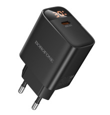 Мережевий зарядний пристрій BOROFONE BA97A Ilustre single-port PD30W charger with digital display (EU) Black (6941991120480)