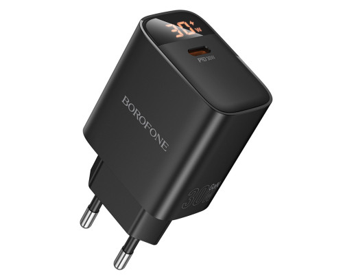Мережевий зарядний пристрій BOROFONE BA97A Ilustre single-port PD30W charger with digital display (EU) Black (6941991120480)
