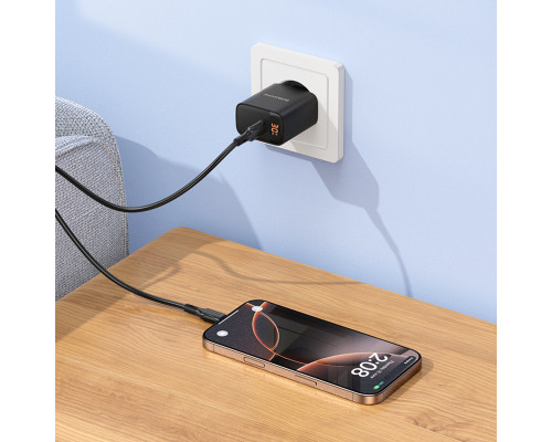 Мережевий зарядний пристрій BOROFONE BA97A Ilustre single-port PD30W charger with digital display (EU) Black (6941991120480)
