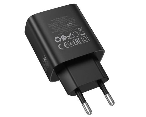 Мережевий зарядний пристрій BOROFONE BA97A Ilustre single-port PD30W charger with digital display (EU) Black (6941991120480)