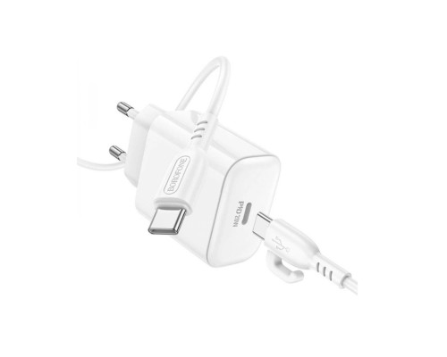 Мережевий зарядний пристрій BOROFONE BA81A single port PD20W charger set (Type-C to Type-C) (EU) White (6941991108204)