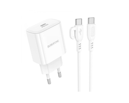 Мережевий зарядний пристрій BOROFONE BA81A single port PD20W charger set (Type-C to Type-C) (EU) White (6941991108204)