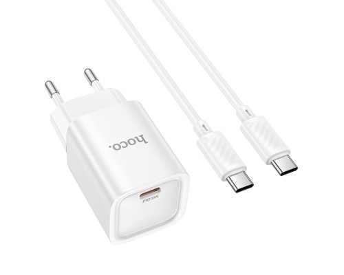 Мережевий зарядний пристрій HOCO C148A Charm single port PD30W charger set (C to C) (EU) White (6942007630320)