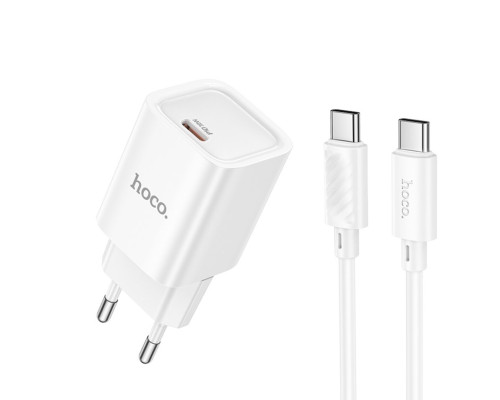 Мережевий зарядний пристрій HOCO C148A Charm single port PD30W charger set (C to C) (EU) White (6942007630320)