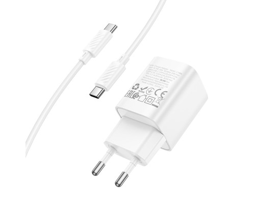 Мережевий зарядний пристрій HOCO C148A Charm single port PD30W charger set (C to C) (EU) White (6942007630320)