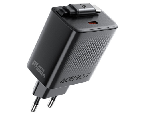 Мережевий зарядний пристрій ACEFAST A110 PD30W GaN charger (USB-C+USB-C) with retractable cable (EU) Black (6974316283942)