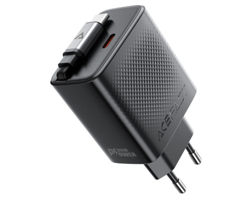 Мережевий зарядний пристрій ACEFAST A110 PD30W GaN charger (USB-C+USB-C) with retractable cable (EU) Black (6974316283942)
