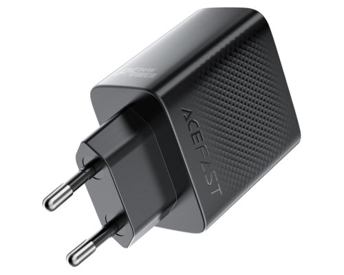 Мережевий зарядний пристрій ACEFAST A110 PD30W GaN charger (USB-C+USB-C) with retractable cable (EU) Black (6974316283942)