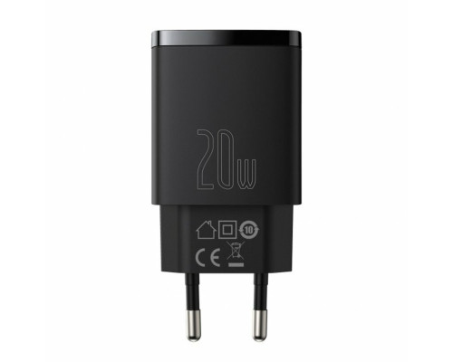 Мережевий зарядний пристрій Baseus Compact Quick Charger U+C 20W EU Black (CCXJ-B01)