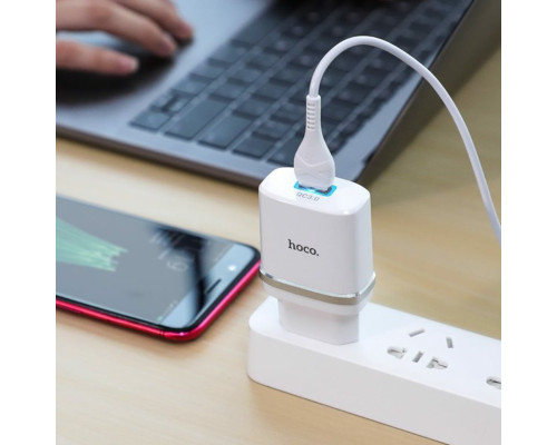 Мережевий зарядний пристрій HOCO C12Q Smart QC3.0 charger set(Micro) 18W White (6931474716286)
