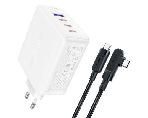 Мережевий зарядний пристрій ACEFAST A37 PD100W GaN (3*CUSB-C+USB-A) charger set White (6974316281672)