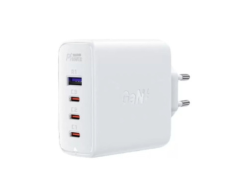 Мережевий зарядний пристрій ACEFAST A37 PD100W GaN (3*CUSB-C+USB-A) charger set White (6974316281672)