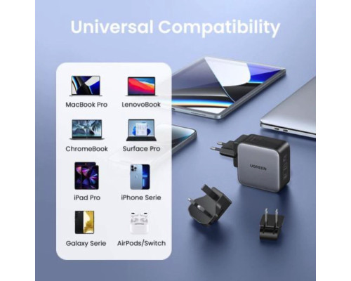 Зарядний пристрій UGREEN CD296 GaN 65W Fast Charger (3-Port)(UGR-90409) (UGR-90409)