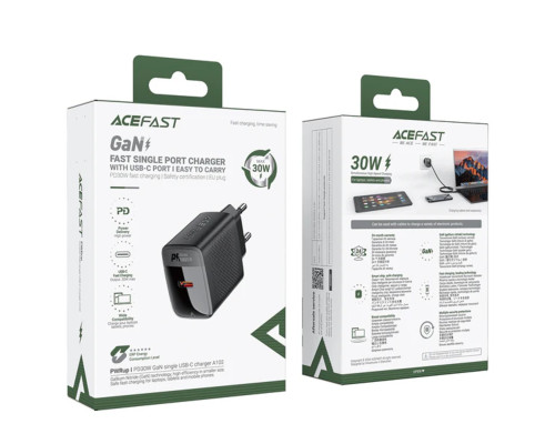 Мережевий зарядний пристрій ACEFAST A98 PD30W GaN (USB-C+USB-A) charger Black (6974316283263)