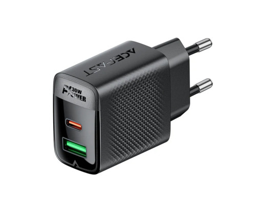 Мережевий зарядний пристрій ACEFAST A98 PD30W GaN (USB-C+USB-A) charger Black (6974316283263)