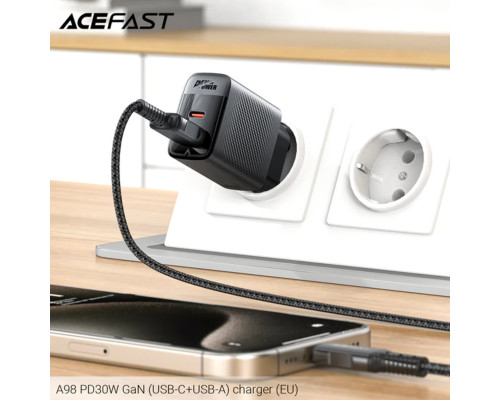 Мережевий зарядний пристрій ACEFAST A98 PD30W GaN (USB-C+USB-A) charger Black (6974316283263)