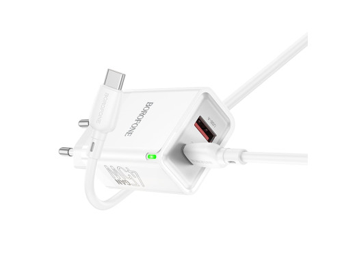 Мережевий зарядний пристрій BOROFONE BN16 Tough PD45W dual port(1C1A) charger set(Type-C to Type-C)(EU) White (6941991108440)