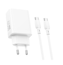Мережевий зарядний пристрій BOROFONE BN16 Tough PD45W dual port(1C1A) charger set(Type-C to Type-C)(EU) White (6941991108440)