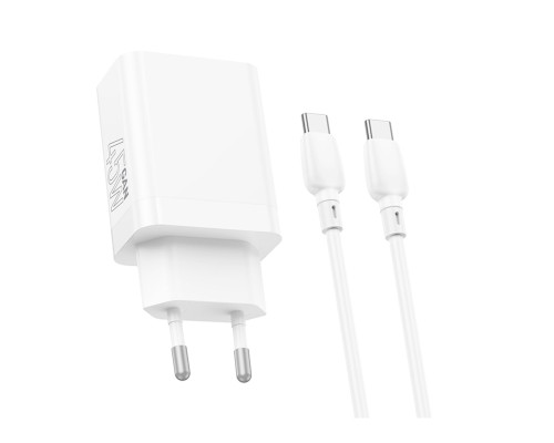 Мережевий зарядний пристрій BOROFONE BN16 Tough PD45W dual port(1C1A) charger set(Type-C to Type-C)(EU) White (6941991108440)