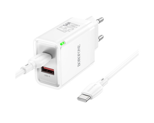 Мережевий зарядний пристрій BOROFONE BN16 Tough PD45W dual port(1C1A) charger set(Type-C to Type-C)(EU) White (6941991108440)