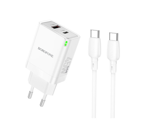 Мережевий зарядний пристрій BOROFONE BN16 Tough PD45W dual port(1C1A) charger set(Type-C to Type-C)(EU) White (6941991108440)