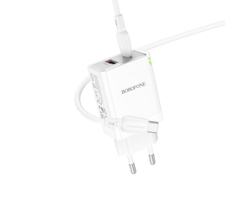 Мережевий зарядний пристрій BOROFONE BN16 Tough PD45W dual port(1C1A) charger set(Type-C to Type-C)(EU) White (6941991108440)