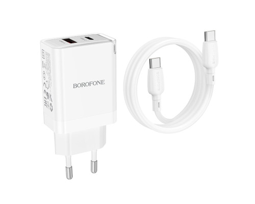 Мережевий зарядний пристрій BOROFONE BN16 Tough PD45W dual port(1C1A) charger set(Type-C to Type-C)(EU) White (6941991108440)